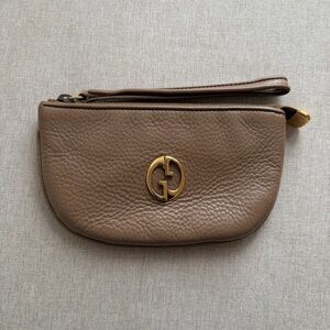 Gucci Brown Leather Wristlet with Gold Logo